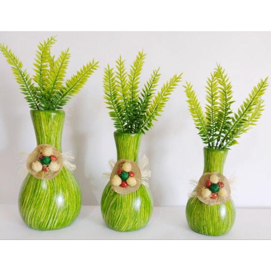 Imagem de Kit 3 peças de Trio de garrafas cerâmica decorados com sementes
