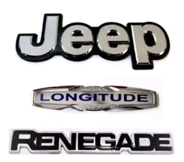 Imagem de kit 3  peças emblema letreiro jeep longitude Renegade porta-mala ano modelo 2015 até 2020