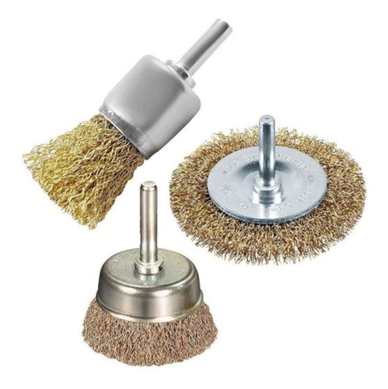 Kit 3 Peças Escova De Aço Circular Com Haste 6 Mm Menor preço em Kit 3 Peças Escova De Aço Circular Com Haste 6 Mm