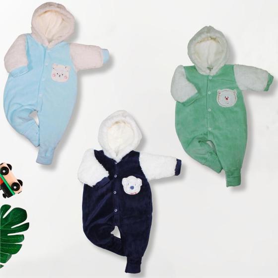 Imagem de Kit 3 Peças Macacão Bebe Plush Pele Caneiro Pelúcia Menina