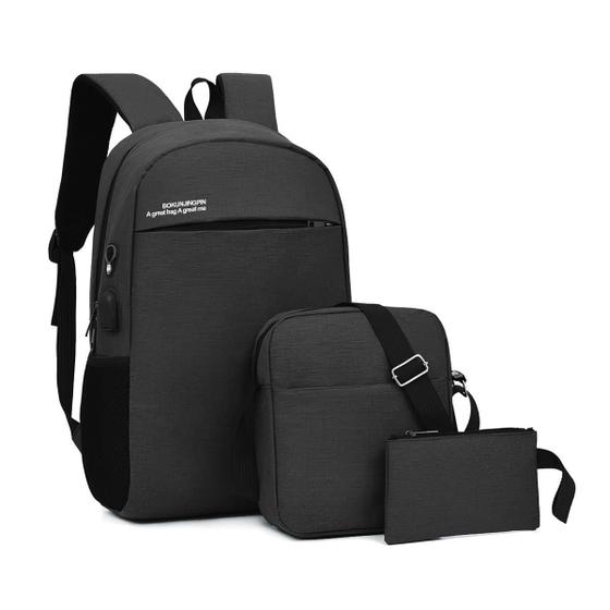 Imagem de Kit 3 Peças Mochila Executiva Usb Grande Costas Bolsas Antifurto Pequena Pratica Moderna Bonita Moda Trabalho Completo