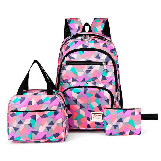 Imagem de Kit 3 Peças Mochila Feminina e Bolsas Estojo Casual Dia a Dia Juvenil Trabalho Moda Blogueira Bolsinha Alta Qualidade