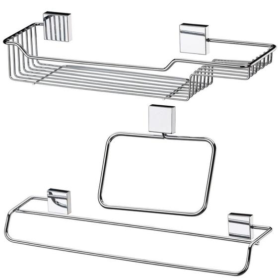 Imagem de Kit 3 Peças Para Banheiro Aço Inox Fixação Por Parafuso