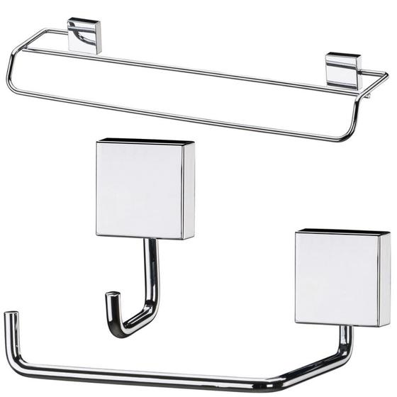 Kit 3 Peças para Banheiro Toalheiro 45cm + Gancho + Papeleira Aço Inox Menor preço em Kit 3 Peças para Banheiro Toalheiro 45cm + Gancho + Papeleira Aço Inox