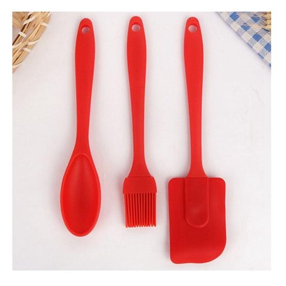 Imagem de Kit 3 Peças para Cozinha Utensílios Confeiteiro Espátula Pincel Colher em Silicone