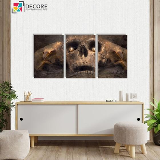 Imagem de Kit 3 Peças Quadro Decorativo Caveira Esqueleto Mdf Preto