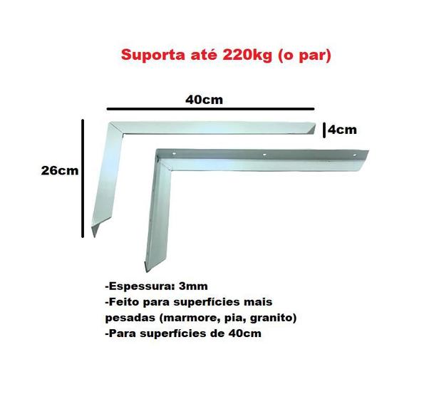 Kit 3 Peças Suporte Cantoneira 40cm Extra Forte até 220kg para Marmore ...