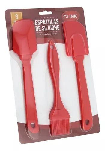 Imagem de Kit 3 Peças Utensílios de Cozinha de Silicone Espátulas Pincel de Silicone Vermelho Resistente ao Calor