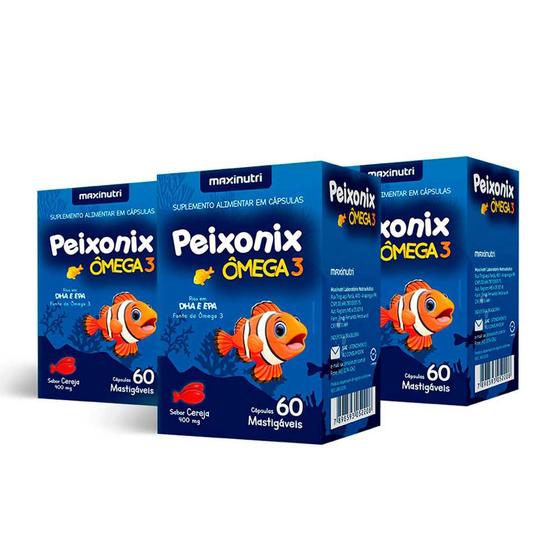 Imagem de Kit 3 Peixonix Ômega 3 Imunoestimulante 60 Capsulas Cereja