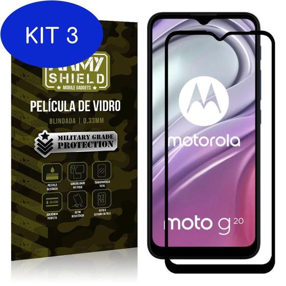 Imagem de Kit 3 Película Vidro Moto G20 Blindada Para Tela 6,5 Full Cover