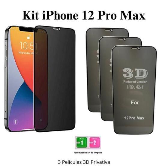 Imagem de Kit 3 Películas 3D Vidro Privacidade para Iphone 12 Pro Max