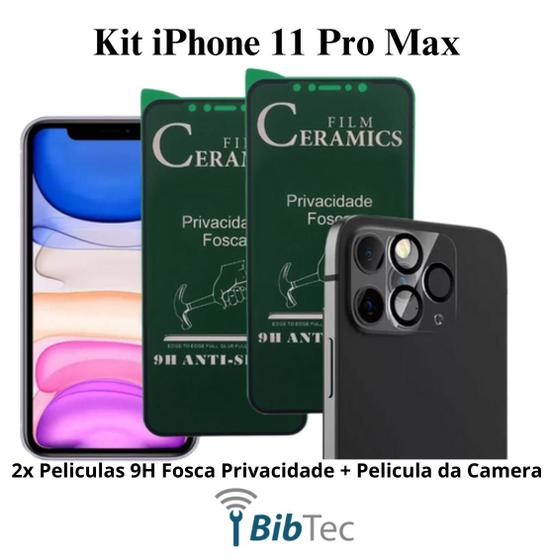 Imagem de Kit 3 Películas Cerâmica Fosca Privacidade + Capa Capinha Transparente  para Iphone 11 Pro Max