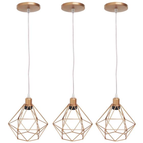 Kit 3 Pendente Aramado Diamante Luminárias Lustre Cabo Cristal P Teto Retrô Agp Ilumini Industrial Menor preço em Kit 3 Pendente Aramado Diamante Luminárias Lustre Cabo Cristal P Teto Retrô Agp Ilumini Industrial