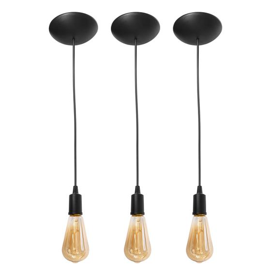 Imagem de Kit 3 Pendente Liso Cabo Retro 1 Metro Ajustável Com Canopla