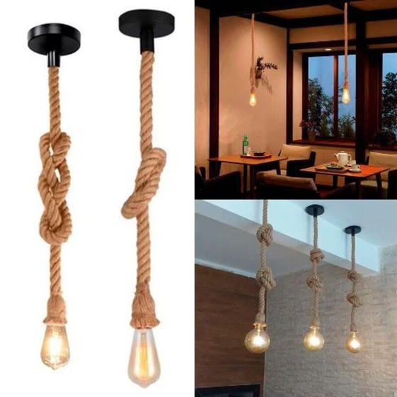 Imagem de Kit 3 Pendente Luminária Corda Rustico 1,80m Bivolt 
