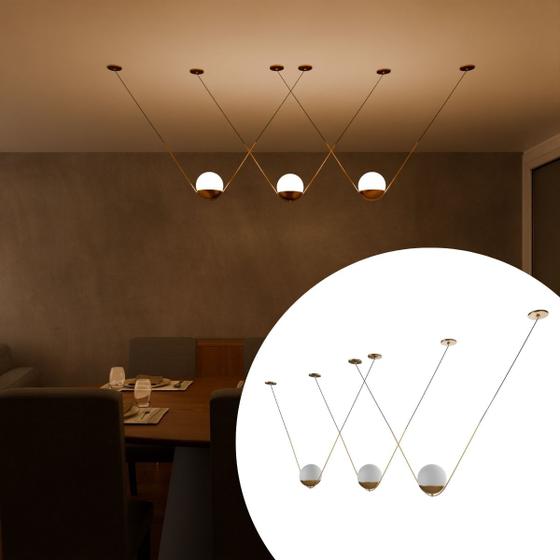 Imagem de Kit 3 Pendente luminária de Teto Modelo Oscar Dourado de Alumínio e Bivolt Com Vidro Globo 12Cm