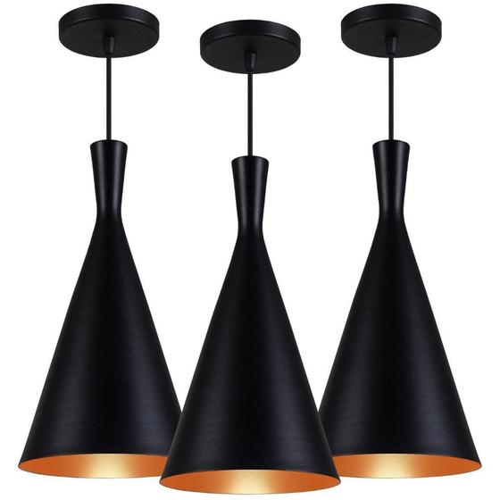 Kit 3 Pendente Luminária Tom Dixon Funil Canadá Preto Com Cobre Menor preço em Kit 3 Pendente Luminária Tom Dixon Funil Canadá Preto Com Cobre
