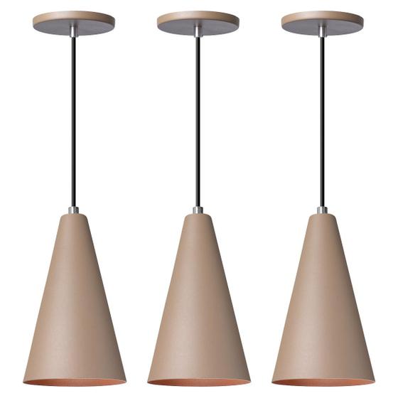 Imagem de Kit 3 Pendente Lustre Luminária Cone Fendi