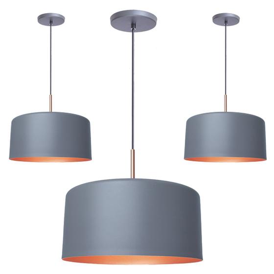 Imagem de Kit 3 Pendente Lustre Luminária Madri Cinza
