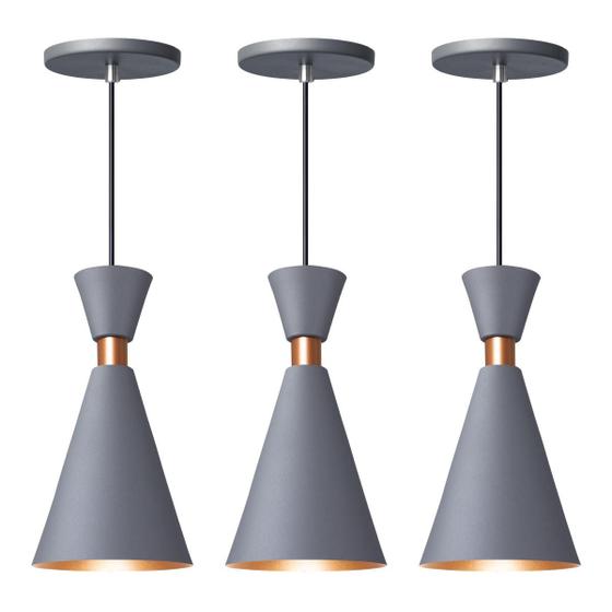 Imagem de Kit 3 Pendente Lustre Luminária Mini Pequim Cinza 24cm