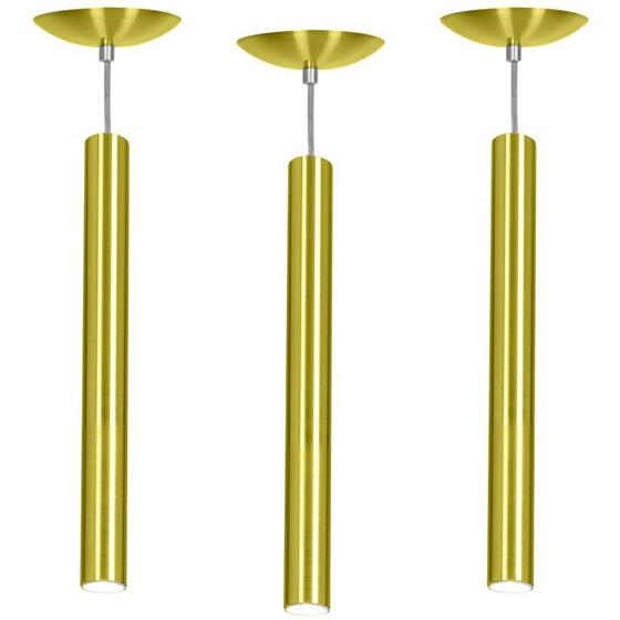 Imagem de Kit 3 Pendente Tubo Cilindro Alumínio Dourado 50Cm + Led 6k