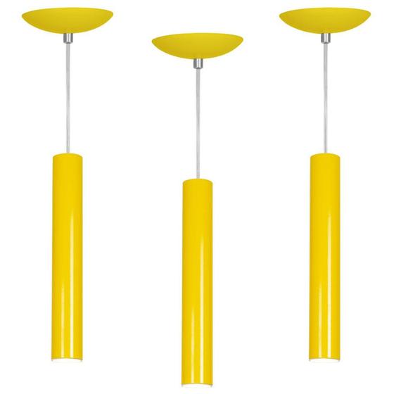 Imagem de kit 3 Pendente Tubo Cilindro amarelo 30Cm + Led 6k