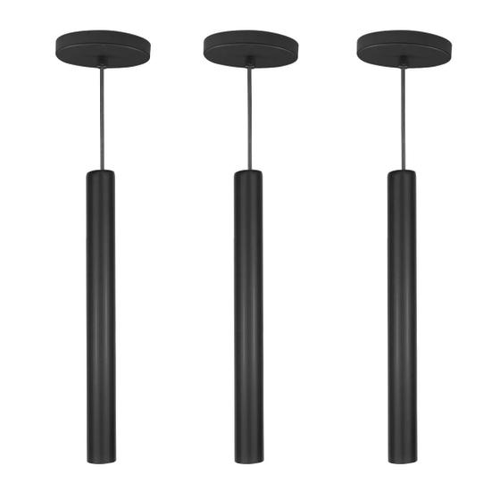 Imagem de Kit 3 Pendente Tubo Palito Moderno 45cm - Preto 