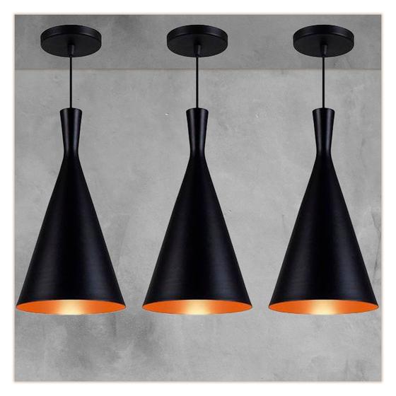 Kit 3 Pendentes Cone Estilo Tom Dixon Preto Fosco E Cobre Menor preço em Kit 3 Pendentes Cone Estilo Tom Dixon Preto Fosco E Cobre
