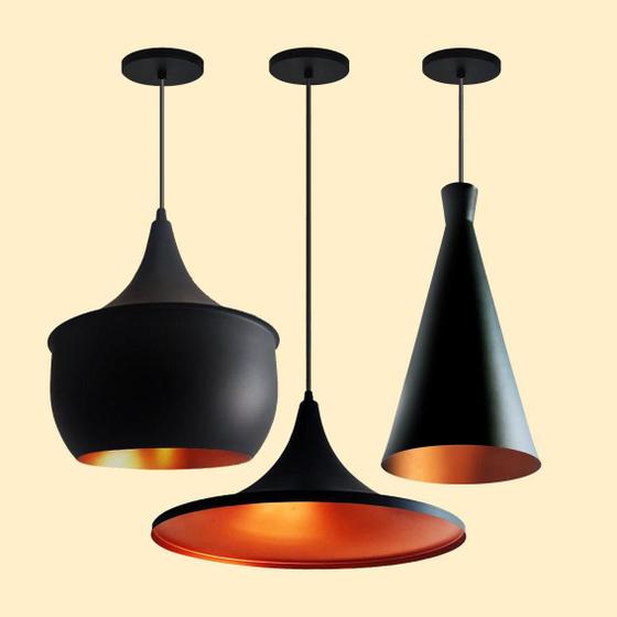 Imagem de Kit 3 Pendentes Luminárias Jogo Tom Dixon Preto C/ Cobre