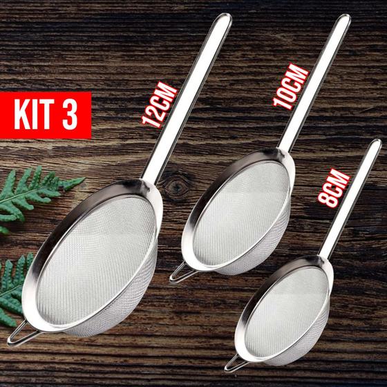 Imagem de Kit 3 Peneira Coador de Aço Inoxidável Utensílios de cozinha para Cozinha Peneiras de 3 Tamanhos