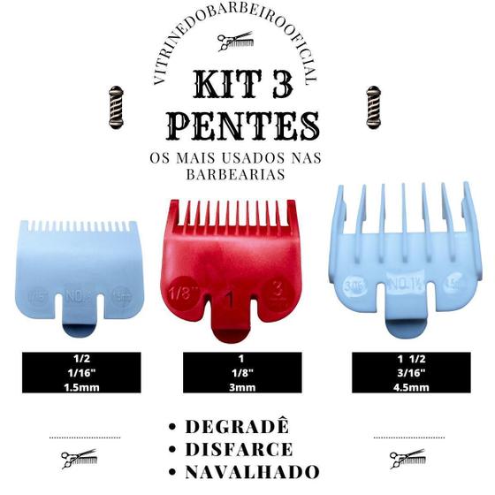 Imagem de Kit 3 Pentes Disfarce 0.5 + 1.0 + 1.5 Kemei Uso Profissional