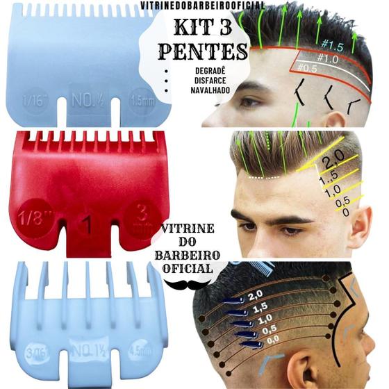 Imagem de Kit 3 Pentes Disfarce N 0.5 + N 1.5 + Pente N 1 Universal