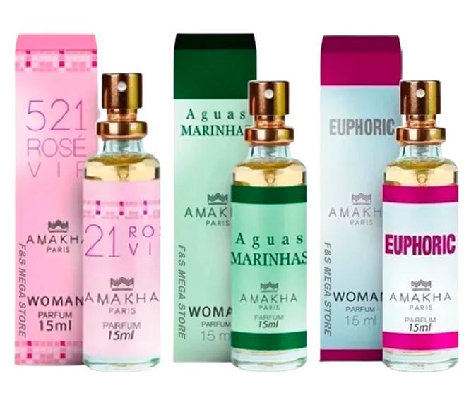 Imagem de Kit 3 Perfume Feminino 521 Vip Rose Aguas Marinhas Euphoric