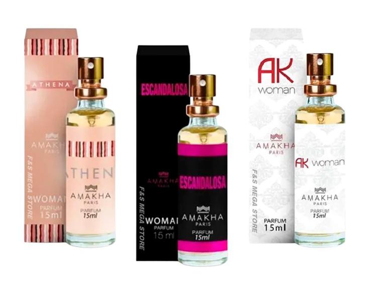 Imagem de Kit 3 Perfume Feminino Amakha Athena Escandalosa Ak Woman