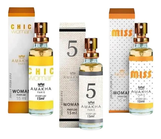 Imagem de Kit 3 Perfume Feminino Amakha Paris Chic N 5 Miss