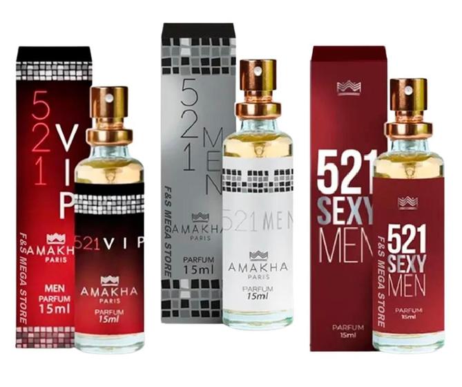 Imagem de Kit 3 Perfume Masculino 521 Vip Men Sexy Amakha Paris Bolso