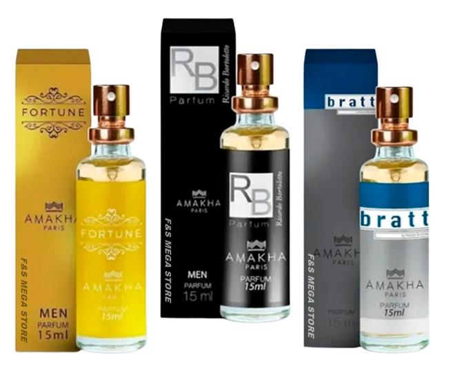 Imagem de Kit 3 Perfume Masculino Fortune RB Bratt Amakha Paris Bolso