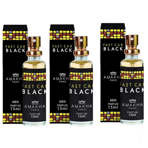 Imagem de Kit 3 Perfumes Fast Car Black Amakha Paris 15 ml