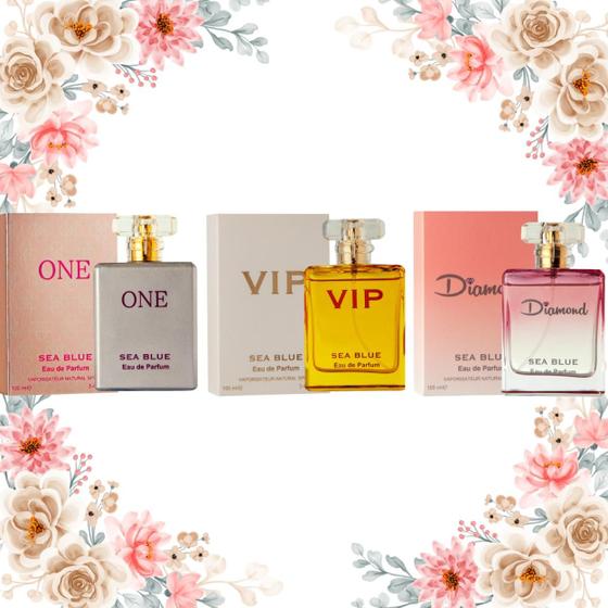 Imagem de Kit 3 Perfumes Femininos One, Vip e Diamond 100ml Sea Blue