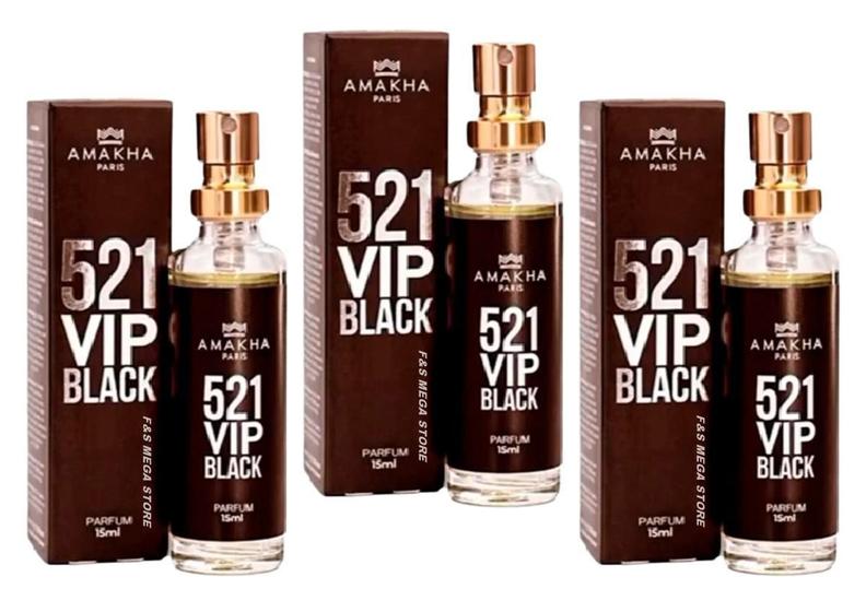 Imagem de Kit 3 Perfumes Masculinos 521 VIP Black 15ml - Amakha Paris