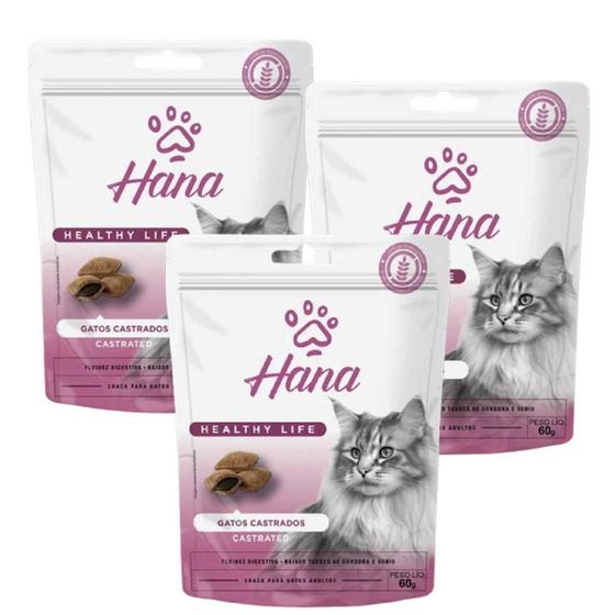 Imagem de Kit 3 Petisco Hana Castrado Gato Petisco Adulto 60g