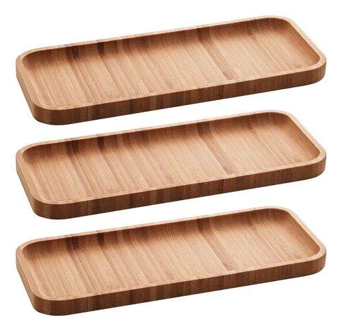 Imagem de Kit 3 Petisqueiras De Bambu Bandeja Retangular 28x11cm Prato