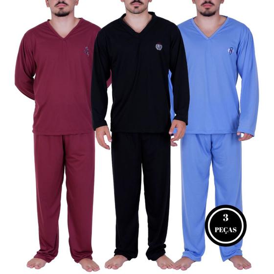 Imagem de Kit 3 Pijama de Inverno Blusa de Frio Masculino Manga Longa Calça Comprida - ALEX PRETO VINHO FROZEN