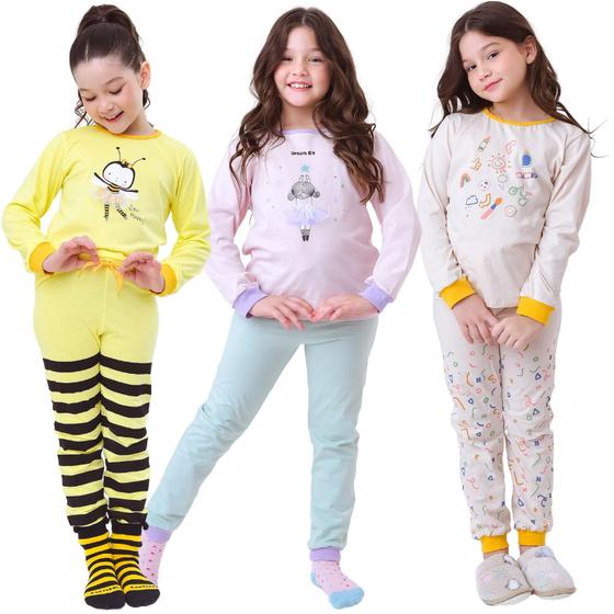 Imagem de Kit 3 Pijamas Infantil Algodao Conforto Menino ou Menina, roupa para dormir