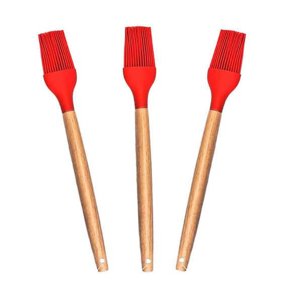 Imagem de Kit 3 Pincéis Culinário Silicone Cabo Madeira 32Cm Vermelho-