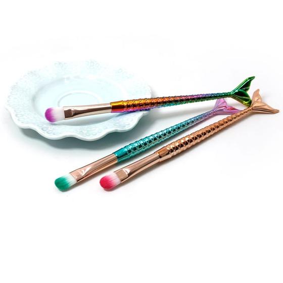 Imagem de Kit 3 Pinceis de maquiagem rabo sereia glitter eficiente