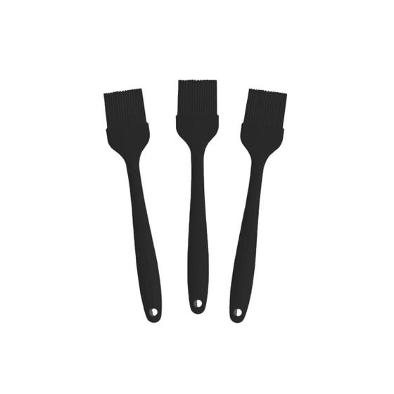 Imagem de Kit 3 Pincéis Silicone Cozinha Preto Pequeno 21Cm Reforçado-