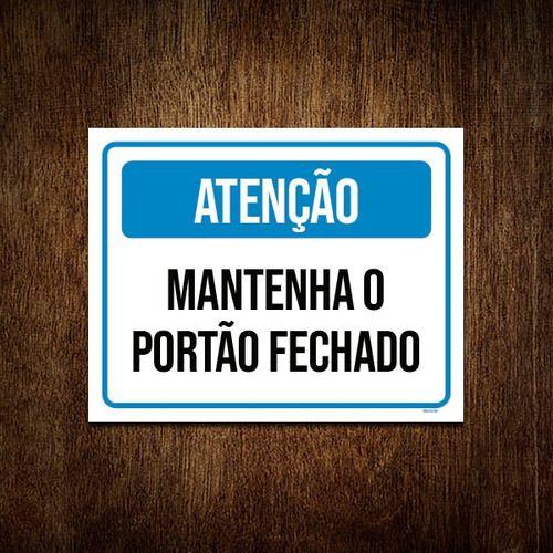 Imagem de Kit 3 Placa Atenção Azul Mantenha Portão Fechado