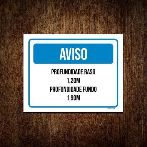 Imagem de Kit 3 Placa Aviso Profundidado Raso Fundo Piscina