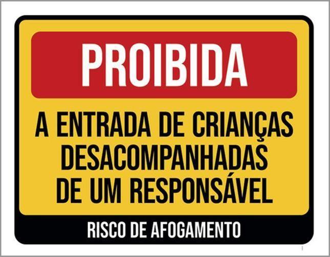 Imagem de Kit 3 Placa Proibido Crianças Responsável Afogamento 36X46